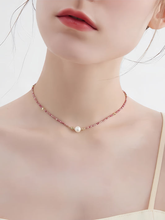 "Rhodon Luster" 8mm Pearl Collarbone Necklace
