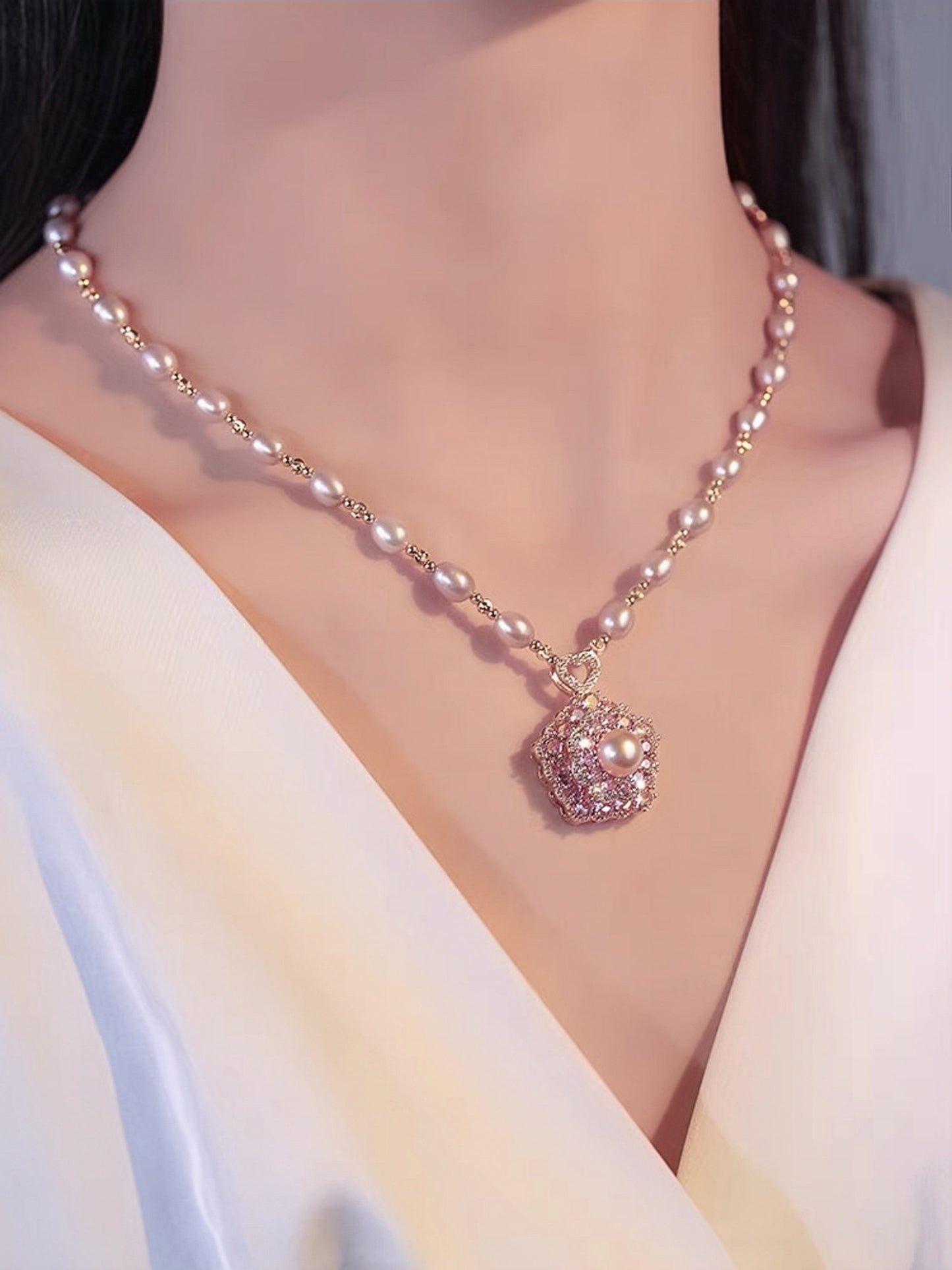 "Radiant Blush" 360 Pearl Necklace