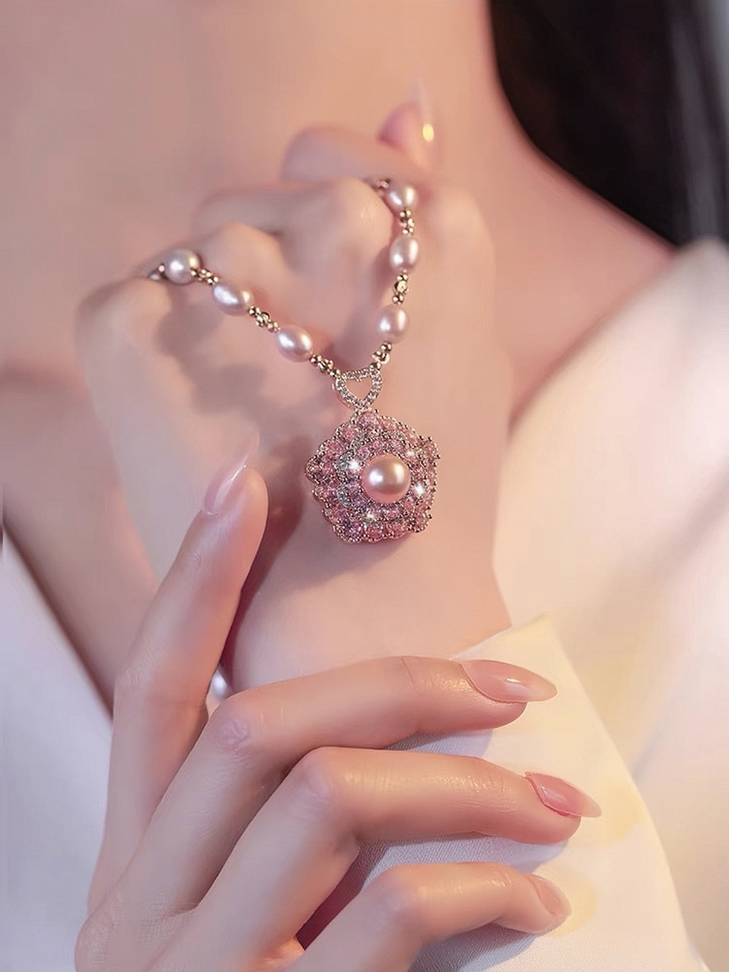 "Radiant Blush" 360 Pearl Necklace