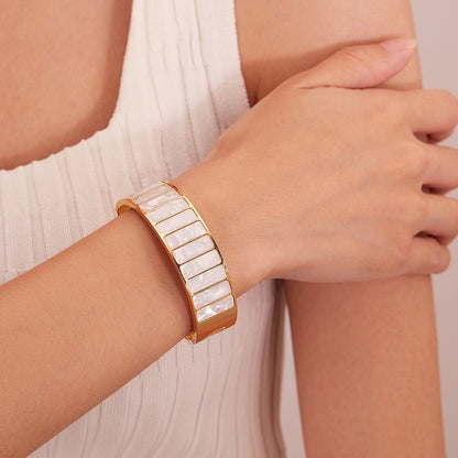 Mother of Pearl Gold Bangle Shell Inlay Cuff Bracelet
