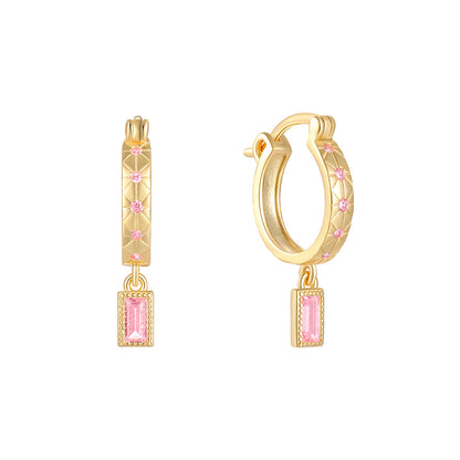 Emerald Cut Dangle Huggie Earrings Sterling Silver