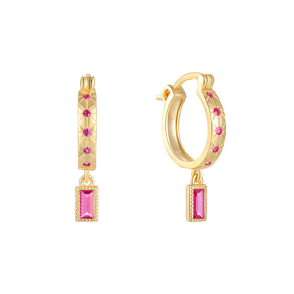 Emerald Cut Dangle Huggie Earrings Sterling Silver