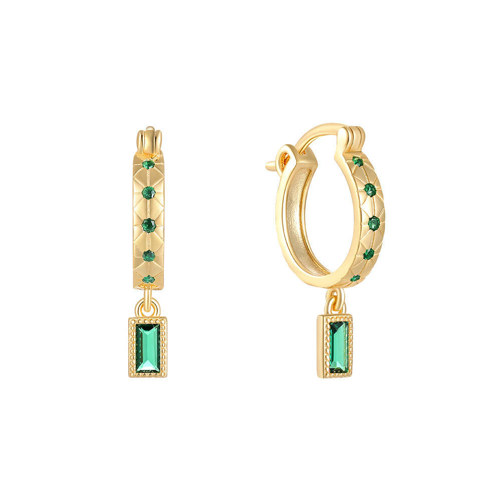 Emerald Cut Dangle Huggie Earrings Sterling Silver