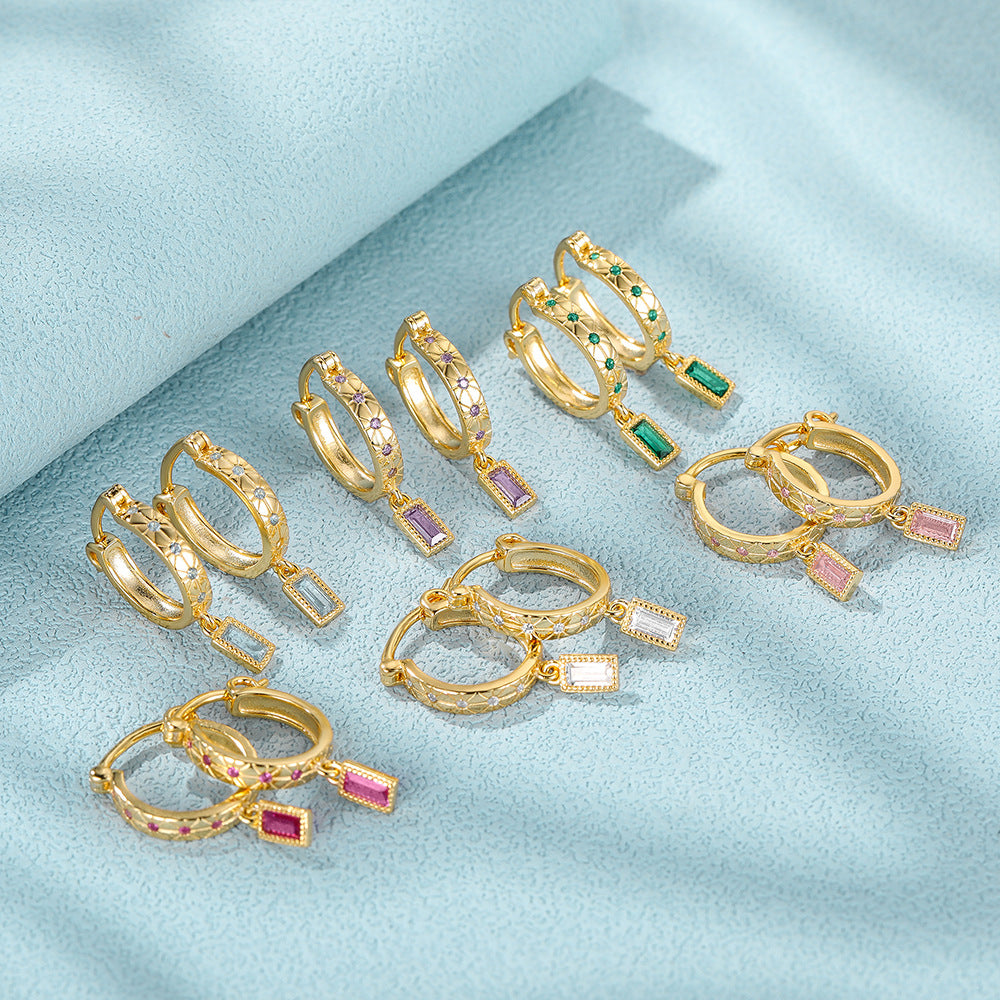 Emerald Cut Dangle Huggie Earrings Sterling Silver