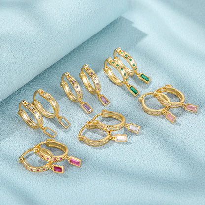 Emerald Cut Dangle Huggie Earrings Sterling Silver