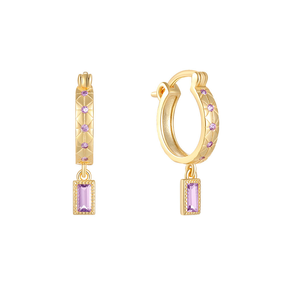Emerald Cut Dangle Huggie Earrings Sterling Silver