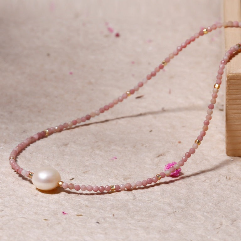 "Rhodon Luster" 8mm Pearl Collarbone Necklace