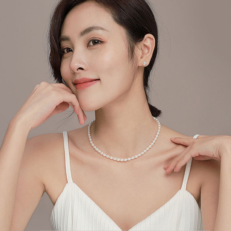 Classic 6mm White Oval Pearl Necklace