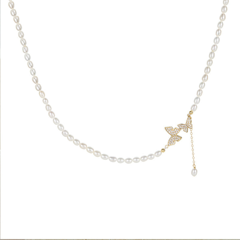 Radiant Butterfly Harmony Pearl Necklace with Pearl Droplet