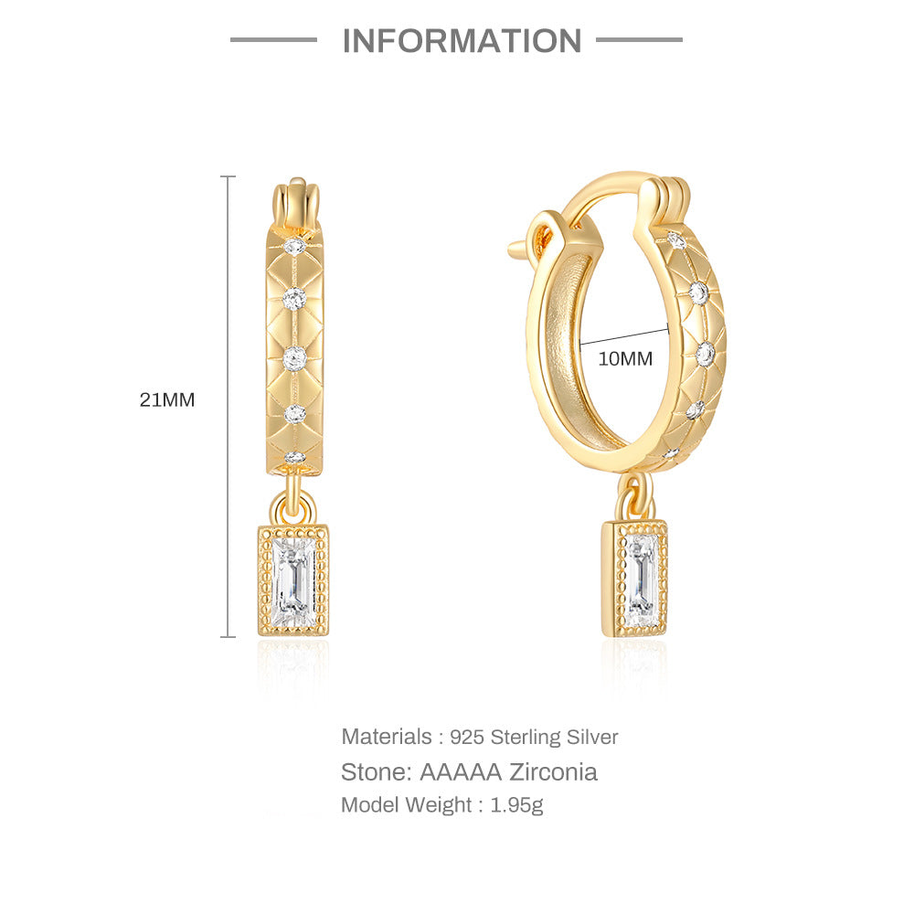 Emerald Cut Dangle Huggie Earrings Sterling Silver