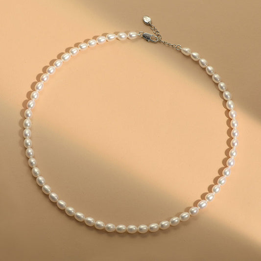 Classic 6mm White Oval Pearl Necklace