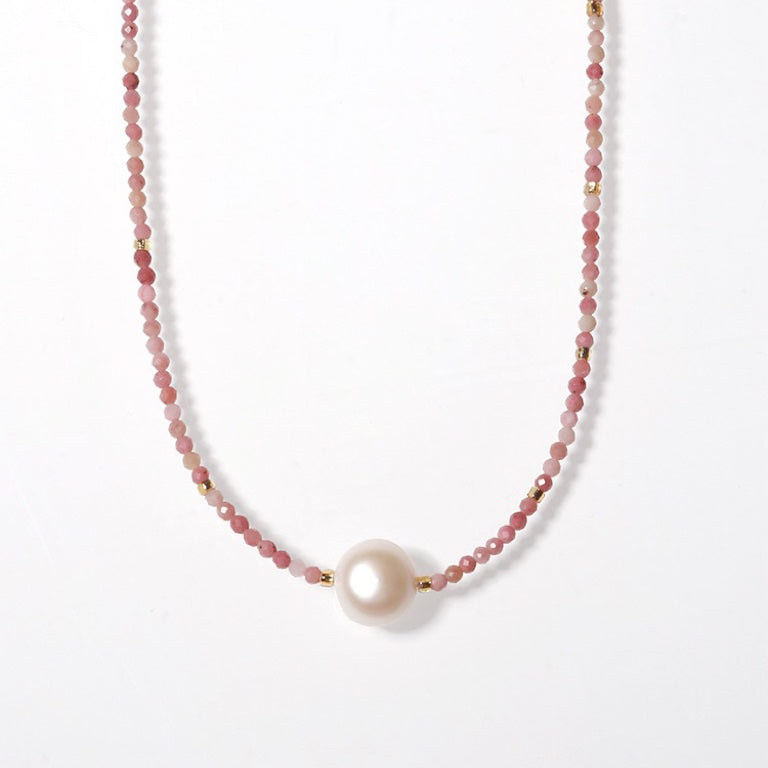 "Rhodon Luster" 8mm Pearl Collarbone Necklace