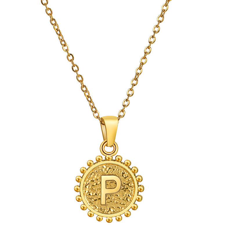 Personalized  A to Z Gold Initial Coin Pendant Necklace